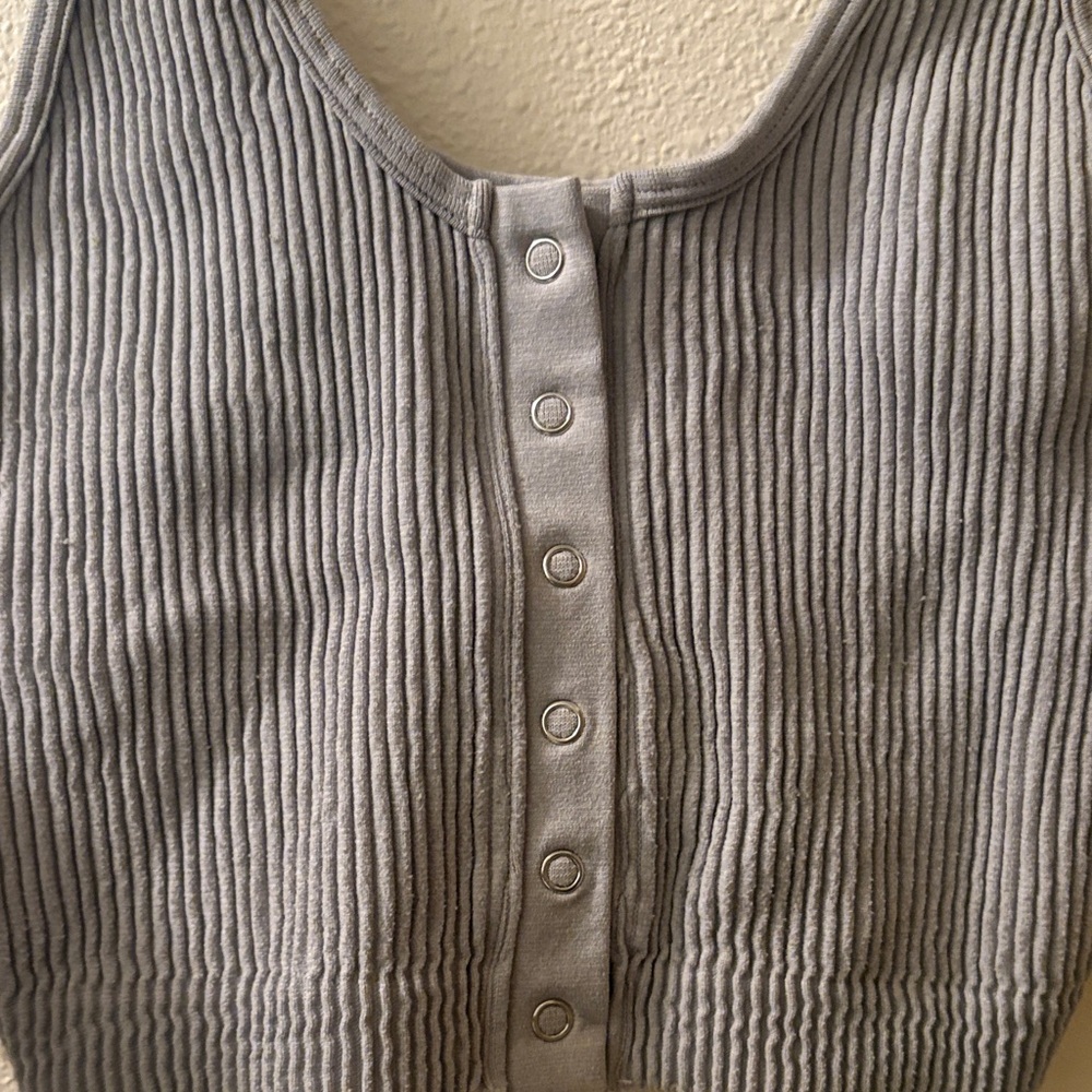 Aerie Ribbed Button-Front Bra in Gray - Picture 4 of 4